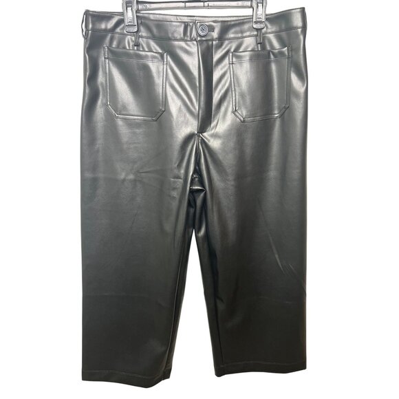 CeCe Womens Black Faux Leather Cropped Metallic Wide Leg Pants Black XL - Picture 5 of 16